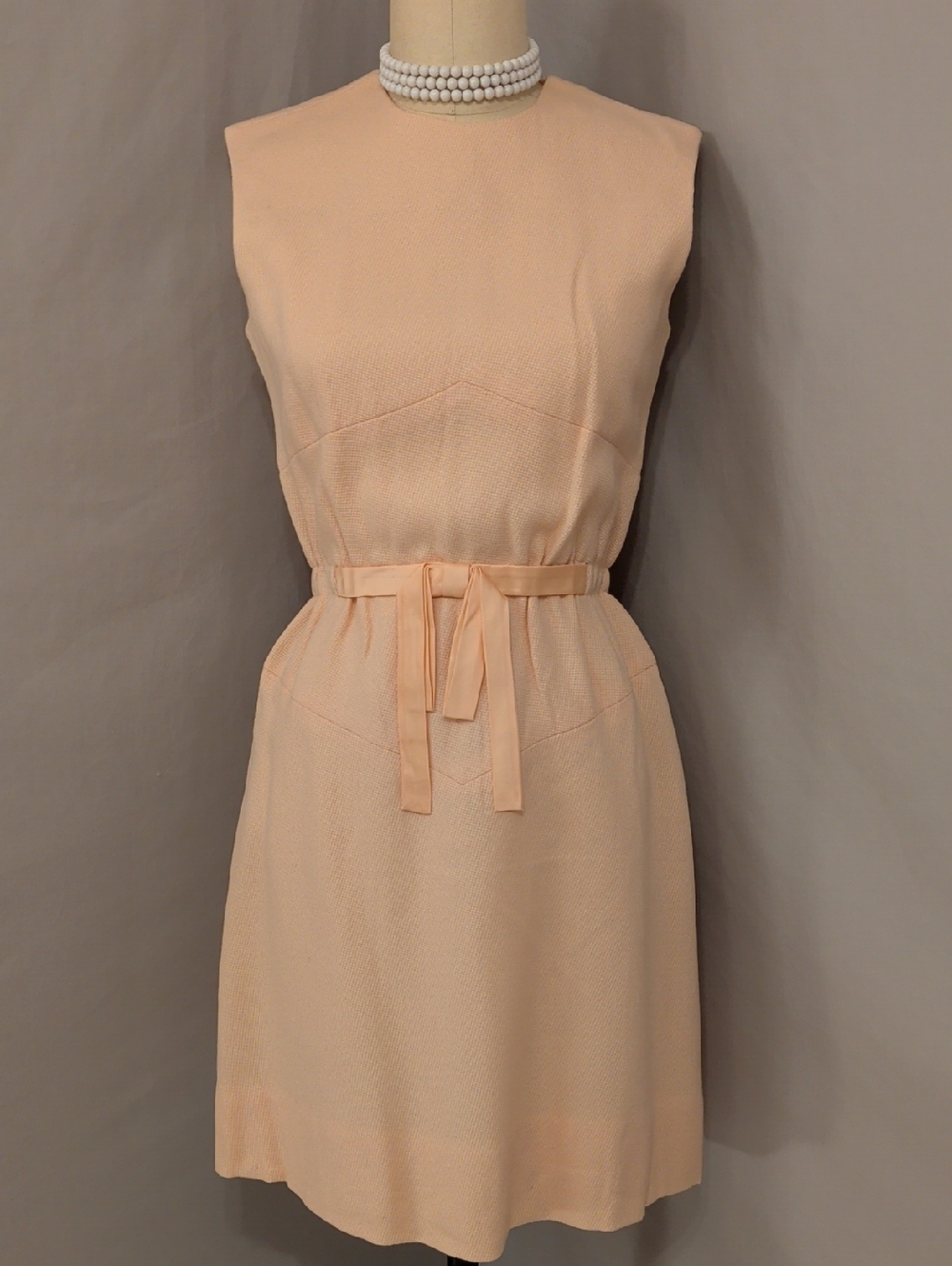 Vintage Anne Fogarty Sleeveless Peach Dress American Designer Jackie O Style